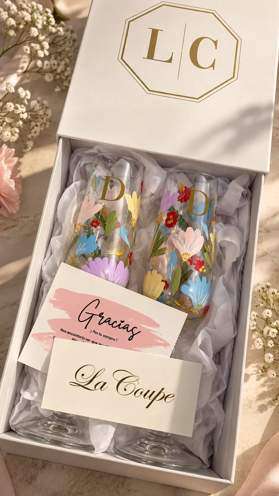 Copas florales personalizadas presentadas en caja de regalo La Coupe